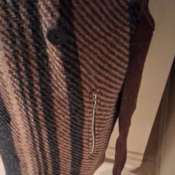 Bogner Brown and Black Striped Cape with Red Trim - Picture 3 of 5